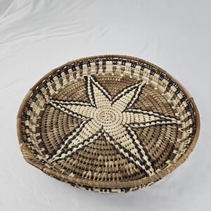 Vintage Woven Grass Starburst Tray Basket Handmade African Decor  16" Diameter
